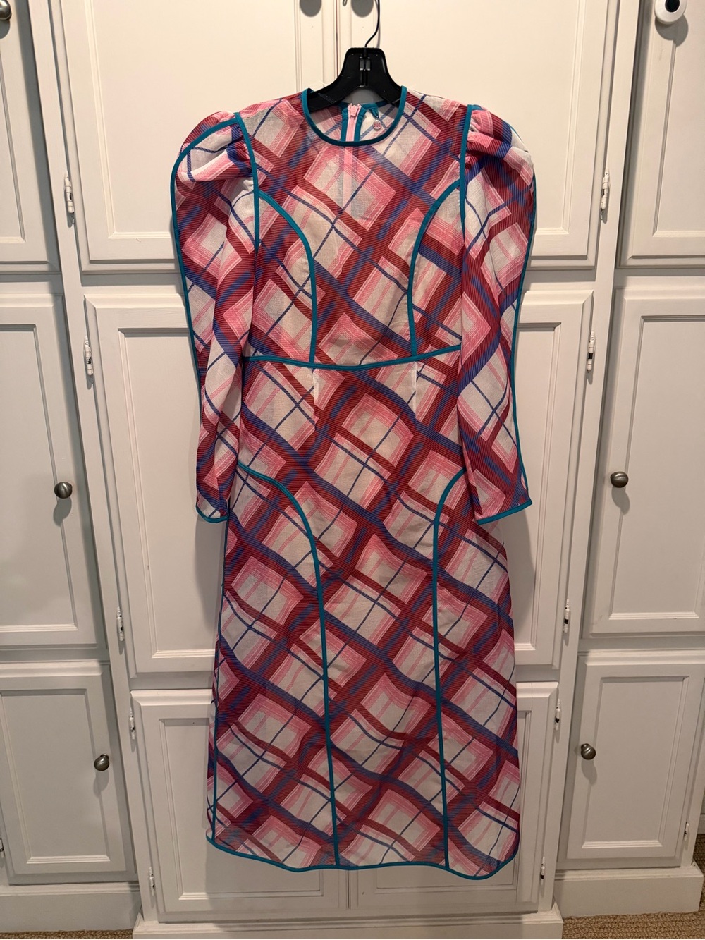 CeliaB Pink Plaid Midi Dress with Blue Trim